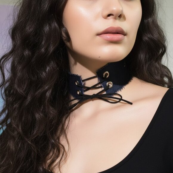 Jewelry - dark denim jean corset lace up choker necklace